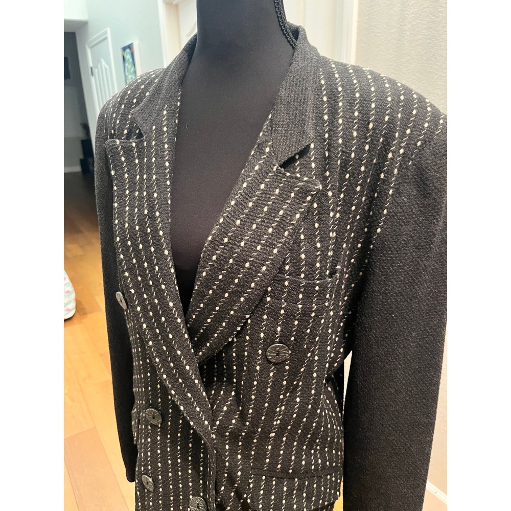 Vintage Blazer Jacket Womens 8 Grey Excellent 80s USA Double Breasted Twill
